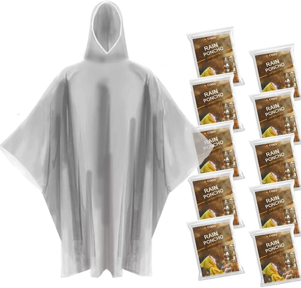 Disposable Rain Ponchos, 10 Pack, Family Pack
